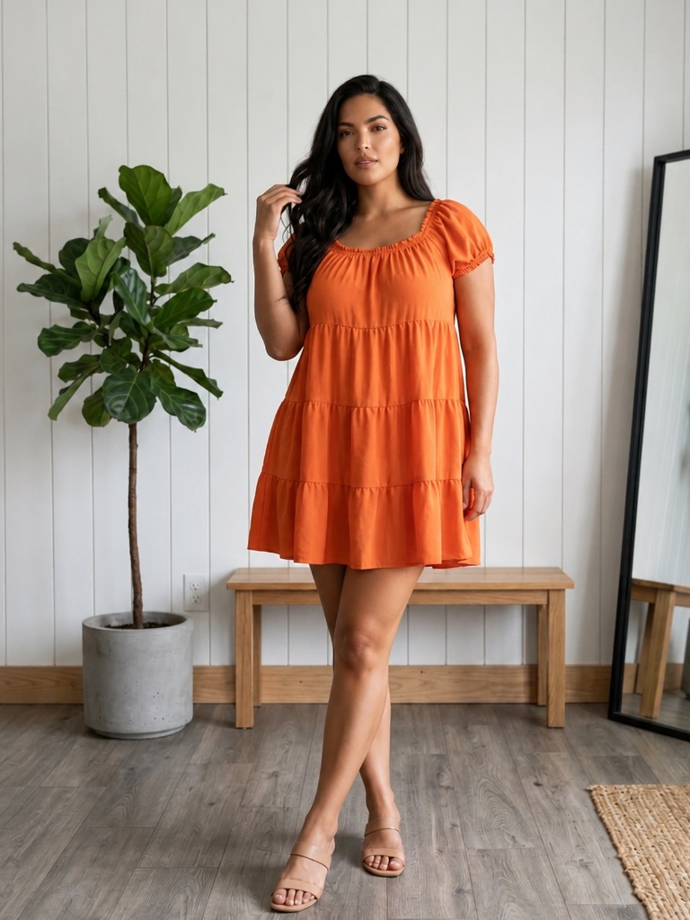 Sunset Tiered Mini Dress with Puff Sleeves